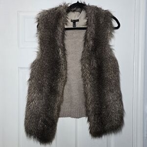 💖 Faux fur knit blend sleeveless vest cardigan